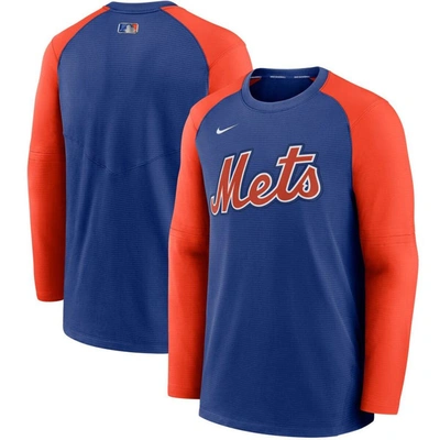 Nike Royal/orange New York Mets Authentic Collection Pregame Performance Raglan Pullover Sweatshirt