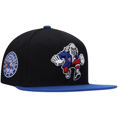Mitchell & Ness Men's  Black, Royal Philadelphia 76ers Side Core 2.0 Snapback Hat In Black,royal