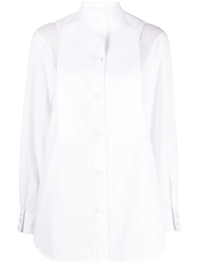 Burberry Lace Inset Cotton Poplin Button-up Blouse In White