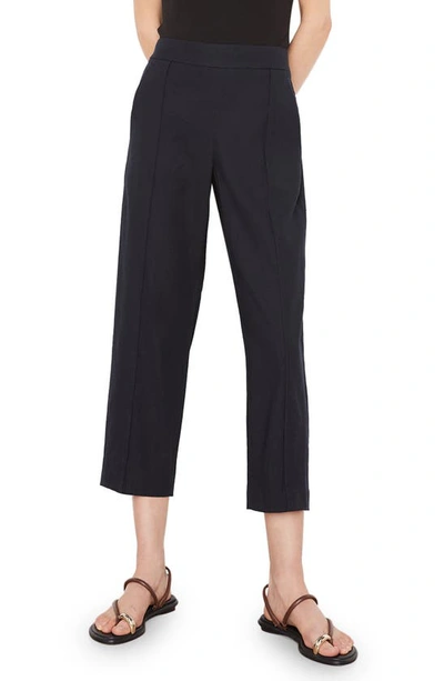 Vince Pintuck Tapered Crop Linen Blend Trousers In Marina