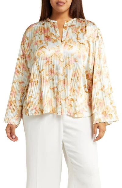 Vince Floral Print Pleated Blouse In Soleil