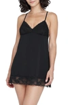 Skarlett Blue Obsessed Lace Trim Jersey Babydoll Chemise & Thong In Black