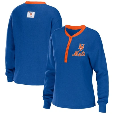 Wear By Erin Andrews Royal New York Mets Waffle Henley Long Sleeve T-shirt