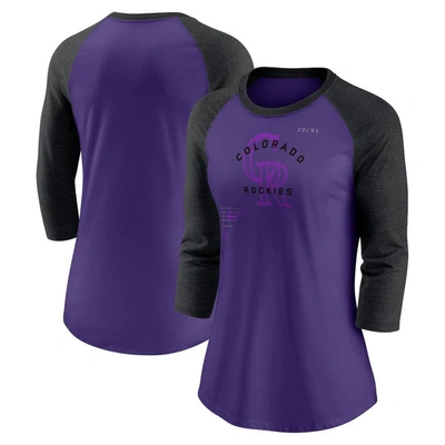 Nike Women's  Purple, Black Colorado Rockies Next Up Tri-blend Raglan 3/4-sleeve T-shirt In Purple,black