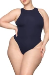 Skims Fits Everybody High Neck Bodysuit In Navy