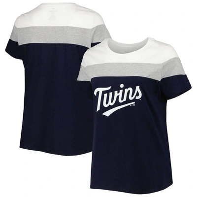 Profile Women's White, Navy Minnesota Twins Plus Size Colorblock T-shirt In White,navy