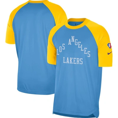 Nike Men's Blue And Gold-tone Los Angeles Lakers 2021/22 City Edition Pregame Warm-up Shooting T-shirt In Blue,gold