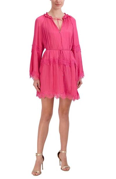 Bcbgmaxazria Lace Trim Long Sleeve Dress In Bright Pink