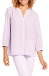 Nydj Three Quarter Sleeve Printed Pintucked Back Blouse In Multi