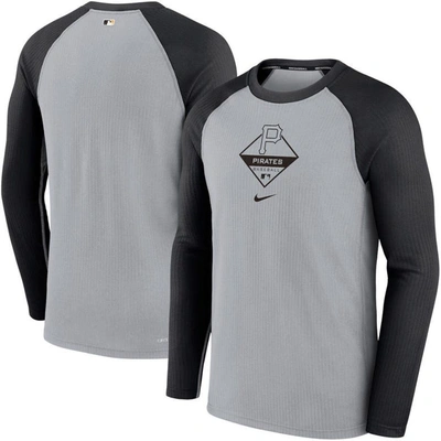 Nike Men's  Gray, Black Pittsburgh Pirates Game Authentic Collection Performance Raglan Long Sleeve T In Gray,black