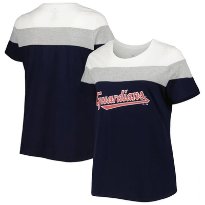 Profile Women's White, Navy Cleveland Guardians Plus Size Colorblock T-shirt In White,navy
