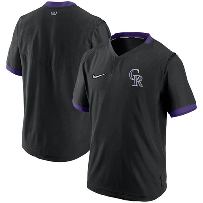 Nike Men's Black, Purple Colorado Rockies Authentic Collection Short Sleeve Hot Pullover Jacket In Black,purple