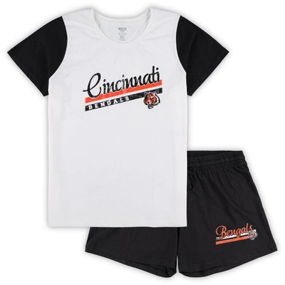 Concepts Sport Women's  White, Black Cincinnati Bengals Plus Size Downfield T-shirt And Shorts Sleep In White,black