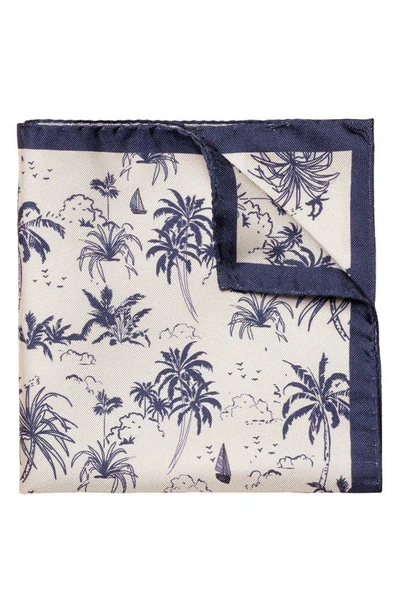 Eton Palm Tree Print Silk Pocket Square In Navy Blue