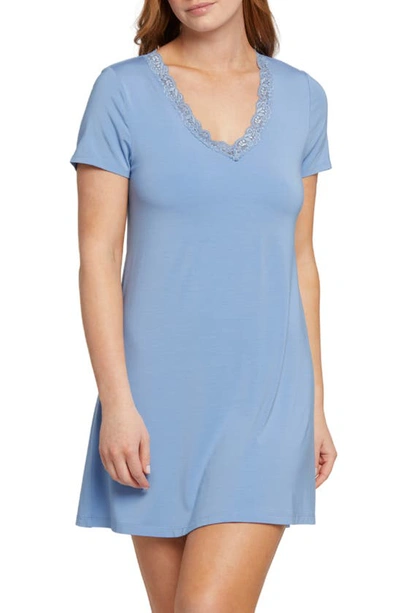 Fleur't Shelf Bra Short Sleeve Nightshirt In Hampton Blue