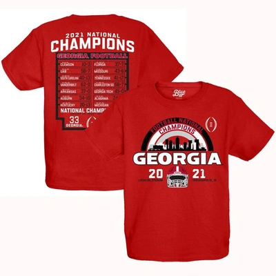 Blue 84 Kids' Youth  Red Georgia Bulldogs College Football Playoff 2021 National Champions Schedule T-shirt