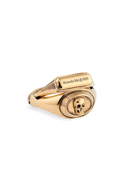 Alexander Mcqueen Double Signet Ring In Gold