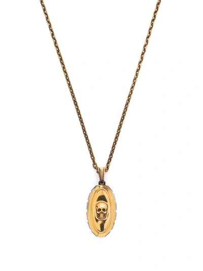 Alexander Mcqueen Skull Reversible Signet Pendant Necklace In Gold