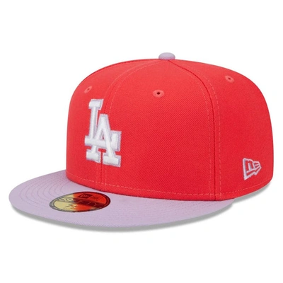 New Era Men's  Red, Lavender Los Angeles Dodgers Spring Color Two-tone 59fifty Fitted Hat In Red,lavender