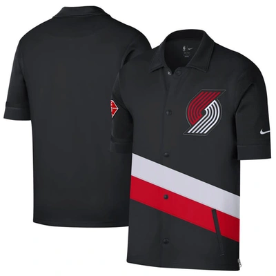 Nike Black/red Portland Trail Blazers 2021/22 City Edition Therma Flex Showtime Short Sleeve Full-sn In Black,red