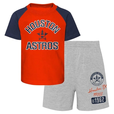 Outerstuff Babies' Little Boys And Girls Houston Astros Orange, Heather Gray Groundout Baller Raglan T-shirt And Shorts In Orange,heather Gray