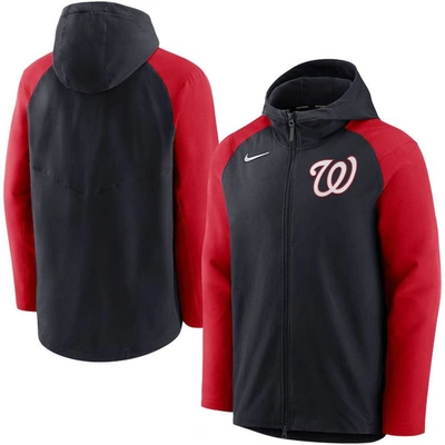 Nike Men's Navy, Red Washington Nationals Authentic Collection Full-zip Hoodie Performance Jacket In Navy,red