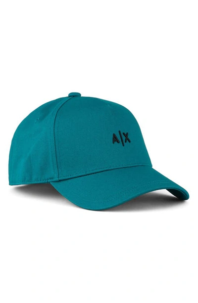 Armani Exchange Small Embroidered Logo Baseball Cap In Verde Scuro 1