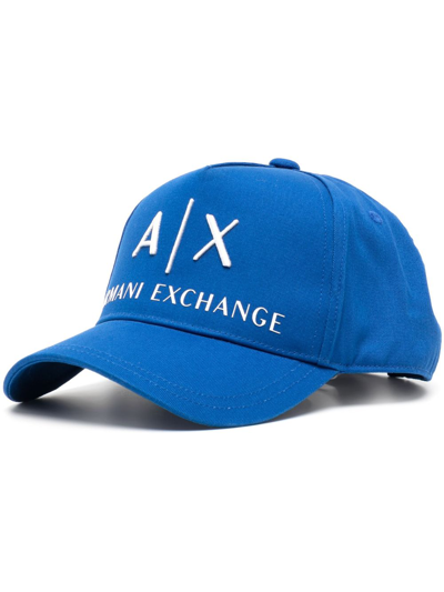 Armani Exchange Logo刺绣棉棒球帽 In Blue