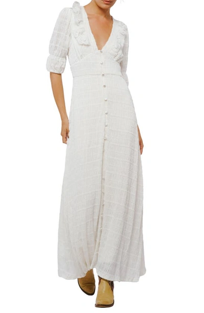 fitted lace wedding dress Deana Shirred Maxi Dress