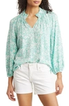 Caslon Split Neck Blouse In Green Menthol- Ivory Floral