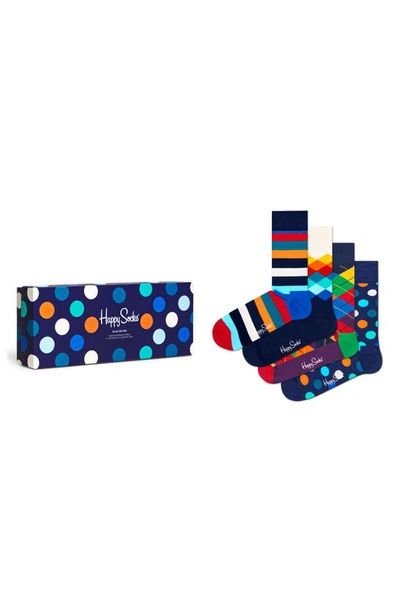 Happy Socks Multicolor 4-pack Cotton Blend Sock Gift Set In Navy