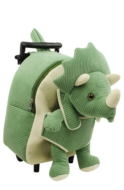 Popatu Babies'  Kids' Dino Trolley Rolling Backpack With Removable Stuffed Animal In Green