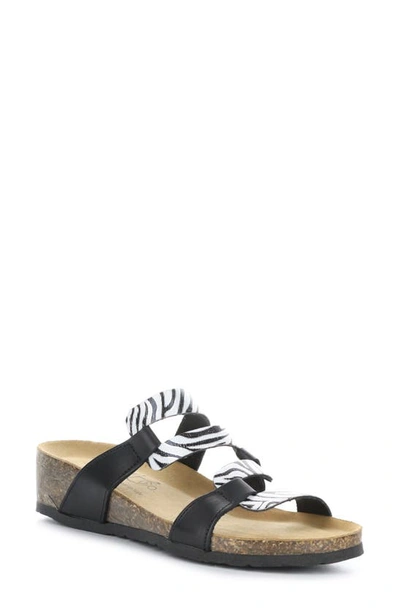 Bos. & Co. Luzzie Wedge Slide Sandal In Black/ Zebra/ Animal Print