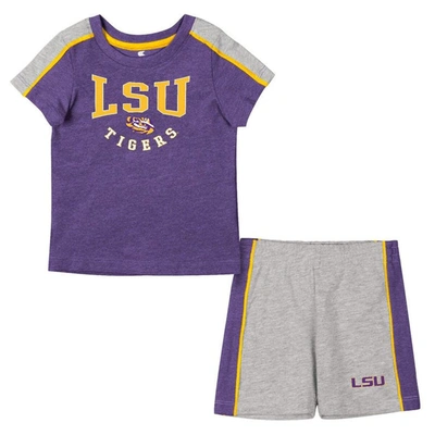 Colosseum Babies' Infant Boys And Girls Boys And Girls  Purple, Heather Grey Lsu Tigers Norman T-shirt And Sh In Purple,heather Grey