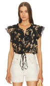 Free People Naya Floral Ruffle Blouse In Black Combo