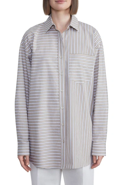 Lafayette 148 Oversize Stripe Cotton Button-up Shirt In Oat Multi