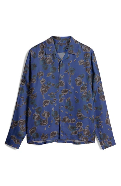 John Varvatos Charlie Floral Button-up Camp Shirt In Royal Blue