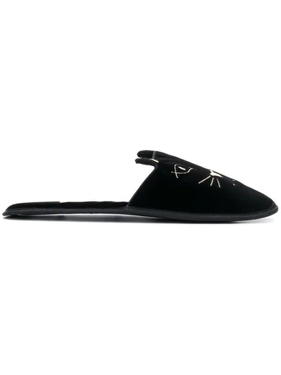 Charlotte Olympia Cat Slippers In Black