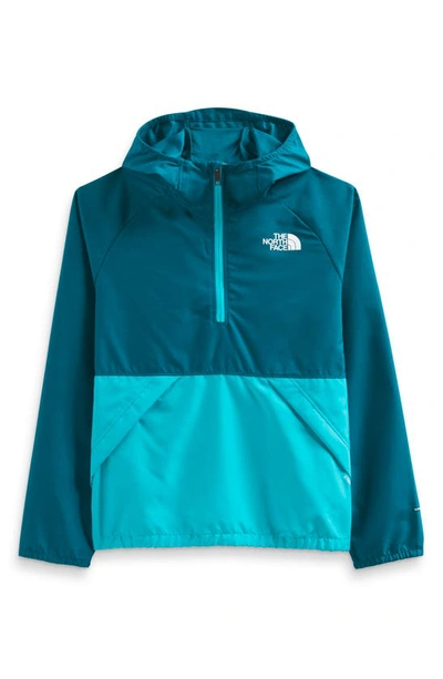 The North Face Kids' Amphibious Packable Windbreaker In Blue Coral Tagline Phantom