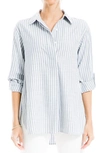 Max Studio Stripe Oversize Long Sleeve Button-up Tunic In Denim Tri-tip Stripe