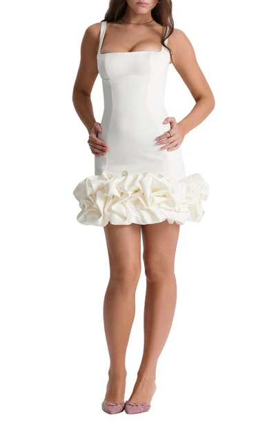 House Of Cb Lilou Ruffle Square Neck Minidress In Ivory