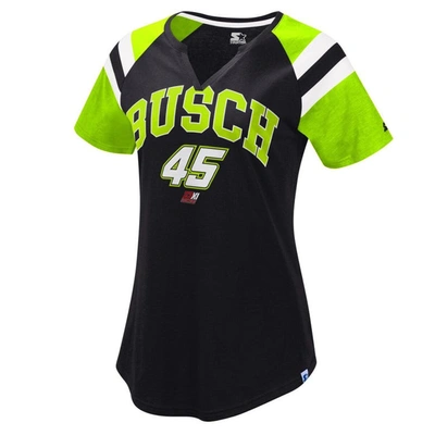Starter Women's  Black, Green Kurt Busch Game On Notch V-neck T-shirt In Black,green