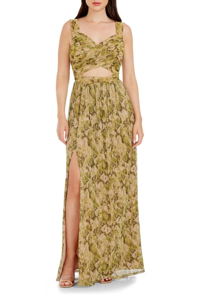 Dress The Population Mirabella Cutout Evening Gown In Lime Green Multi