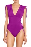 Robin Piccone Aubrey V-neck One-piece Swimsuit In Bouginvilla