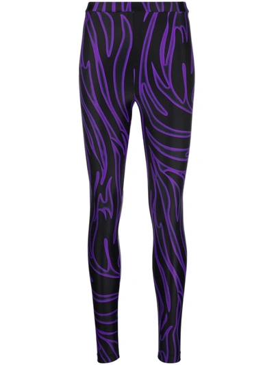 Versace Zebra 高腰打底裤 In Black/orchid