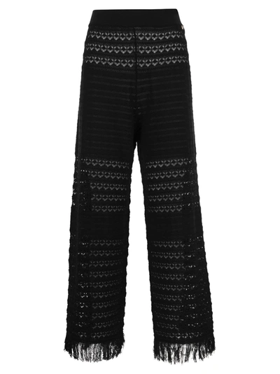 Elisabetta Franchi Lace Stitch Palazzo Trousers In Black