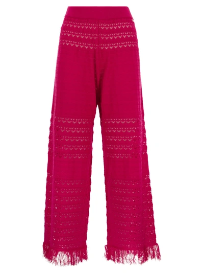 Elisabetta Franchi Lace Stitch Palazzo Trousers In Fuchsia