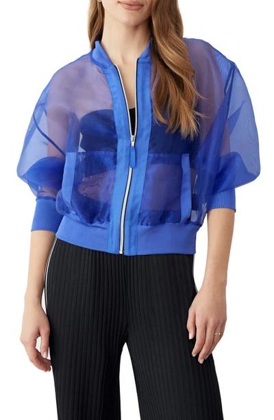 Gstq Sheer Bomber Jacket In Blue