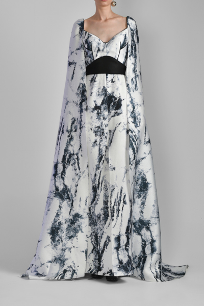 Saiid Kobeisy Mikado Piqué Cape Sleeve Gown In Multi