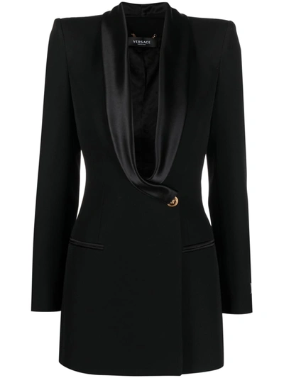 Versace Grain De Poudre Single-breasted Blazer In Black